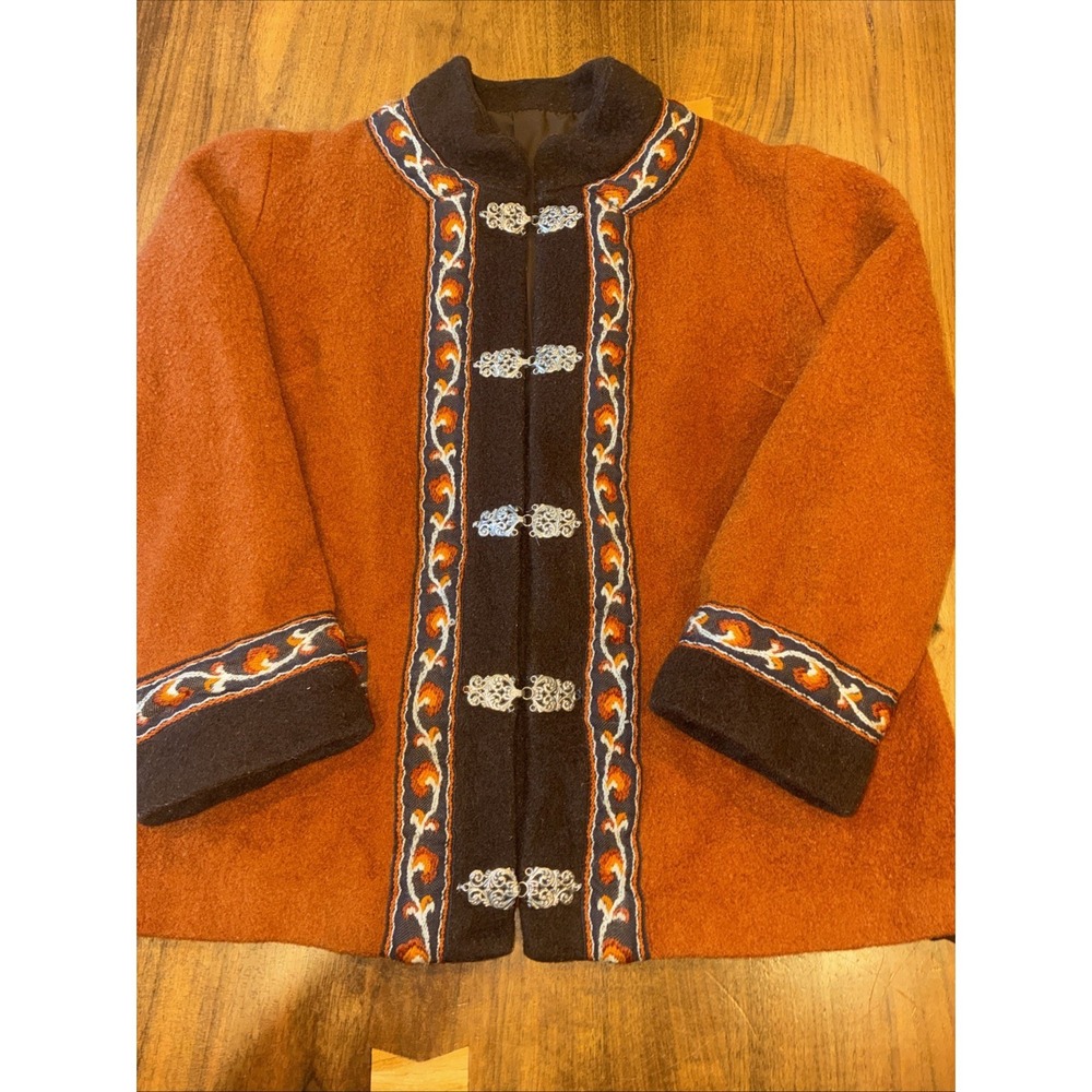 A.S. Evebofoss Norway Vintage Jacket Orange Embroidery Womens 44 "Pure New Wool"